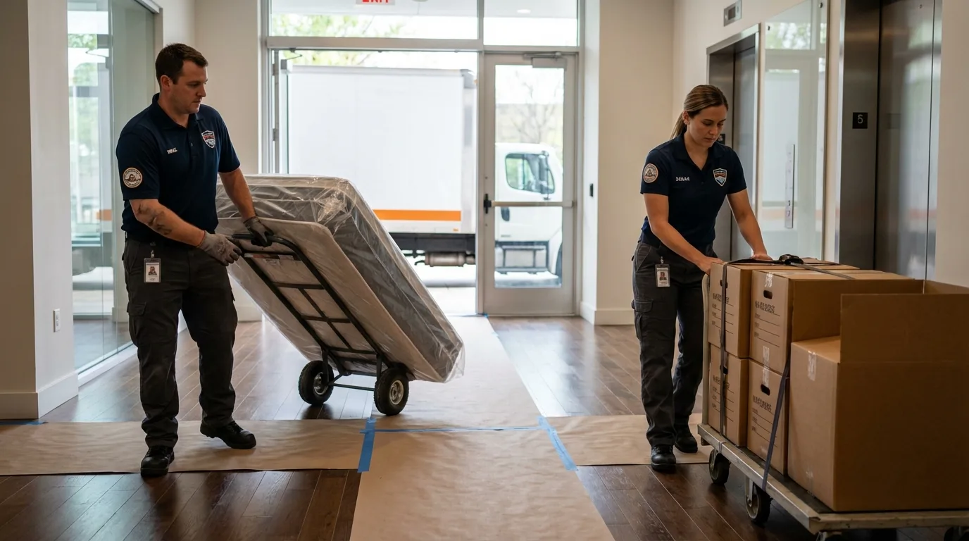 Professional apartment movers loading elevator in Joseph, OR